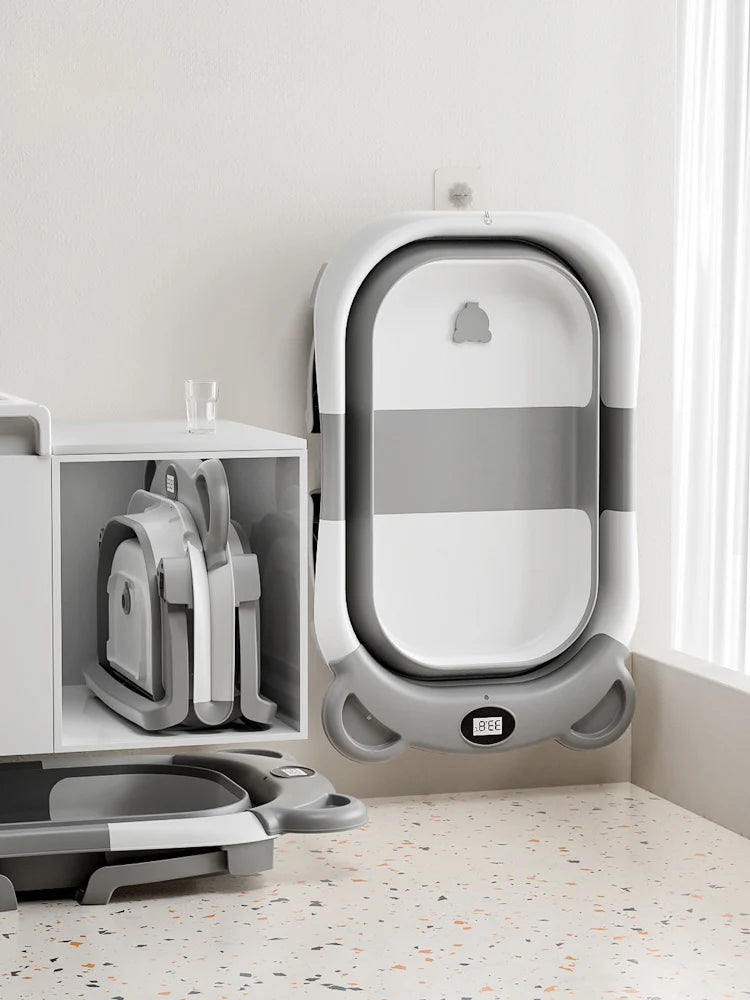 Collapsible Baby Portable Travel Bathtub - with Thermometer and Soft Floating Cushion