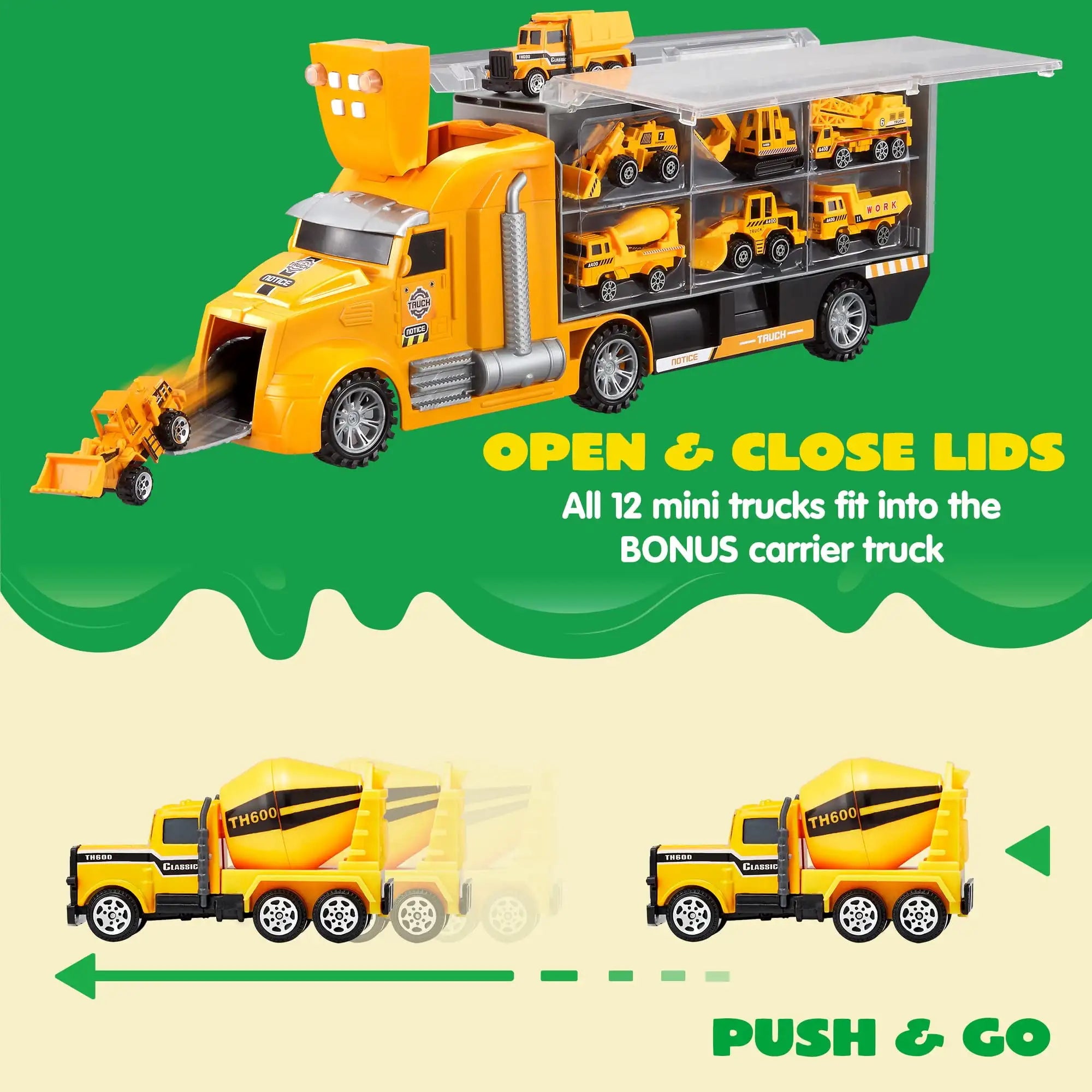 Construction Truck Transporter with 12 x Trucks for Boys
