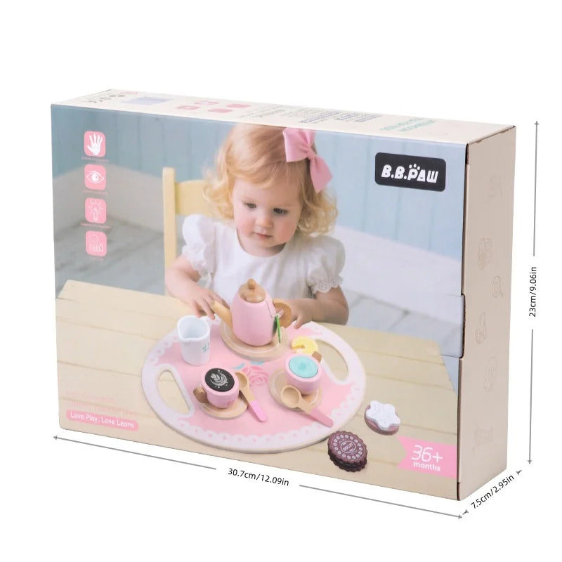 Wooden Montessori Tea Set Party Pretend Play Toy - Tableware & Dessert.