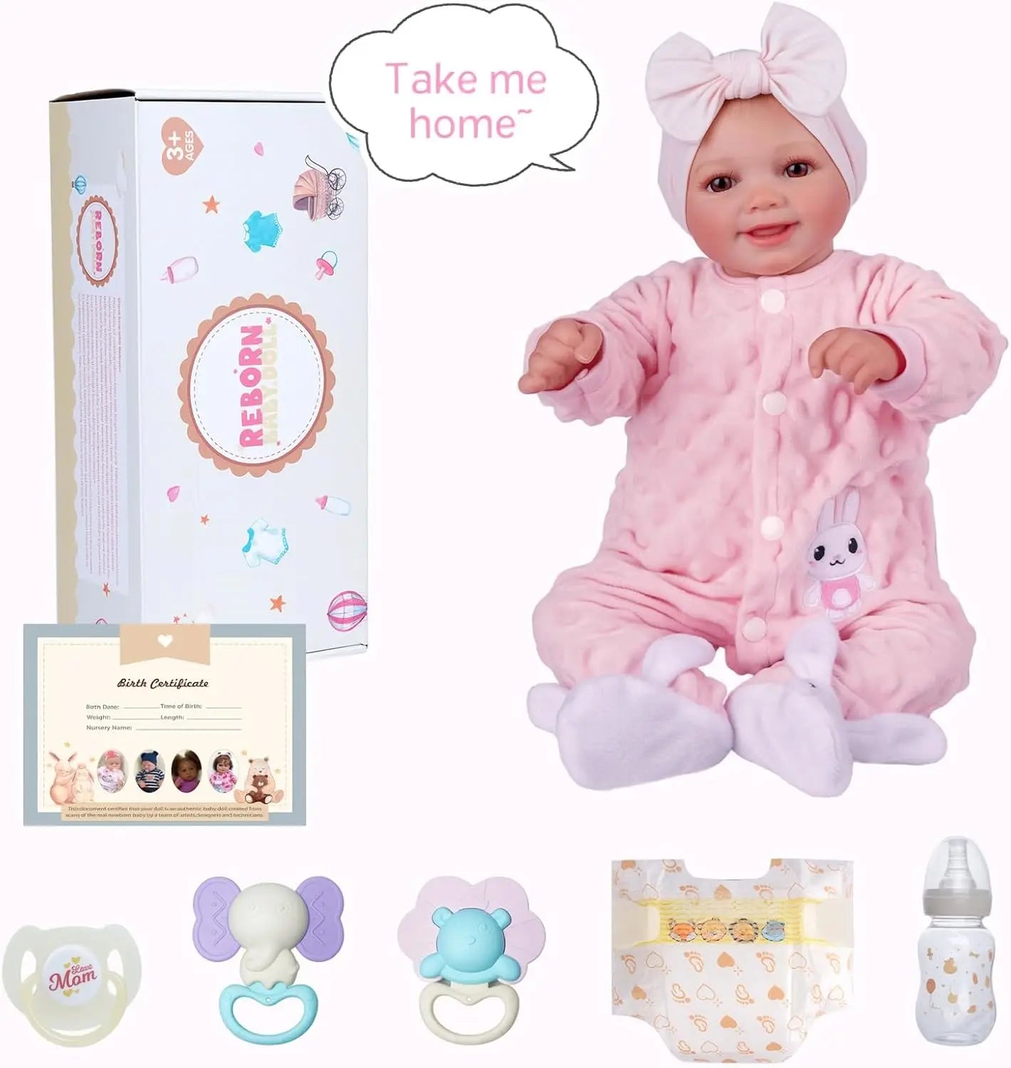 17" Cute Soft Vinyl Realistic Baby Doll with Accessories.