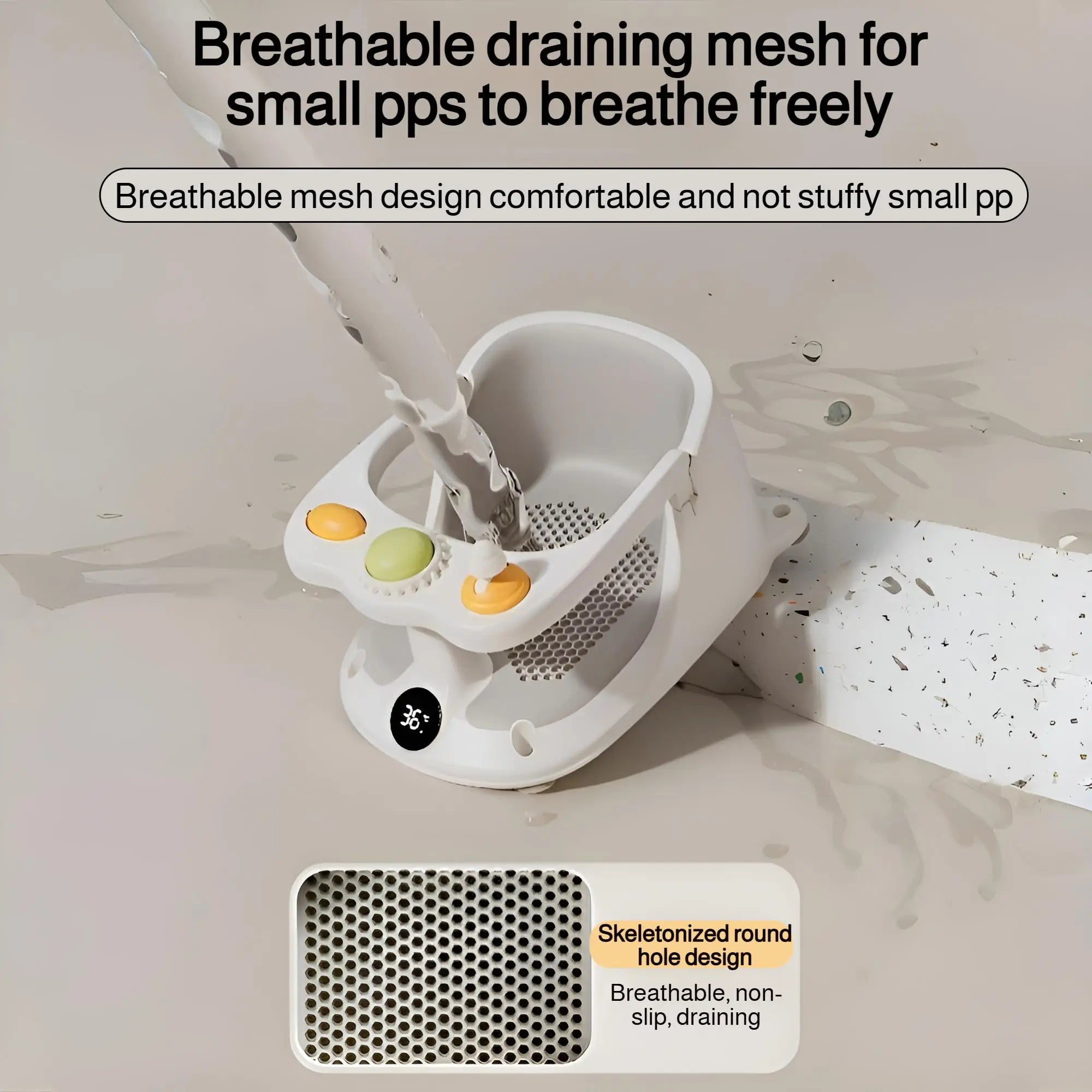 Baby Bath Chair - Anti-Slip Secure Suction Multifunctional Bathing Aid with Temperature Sensor.