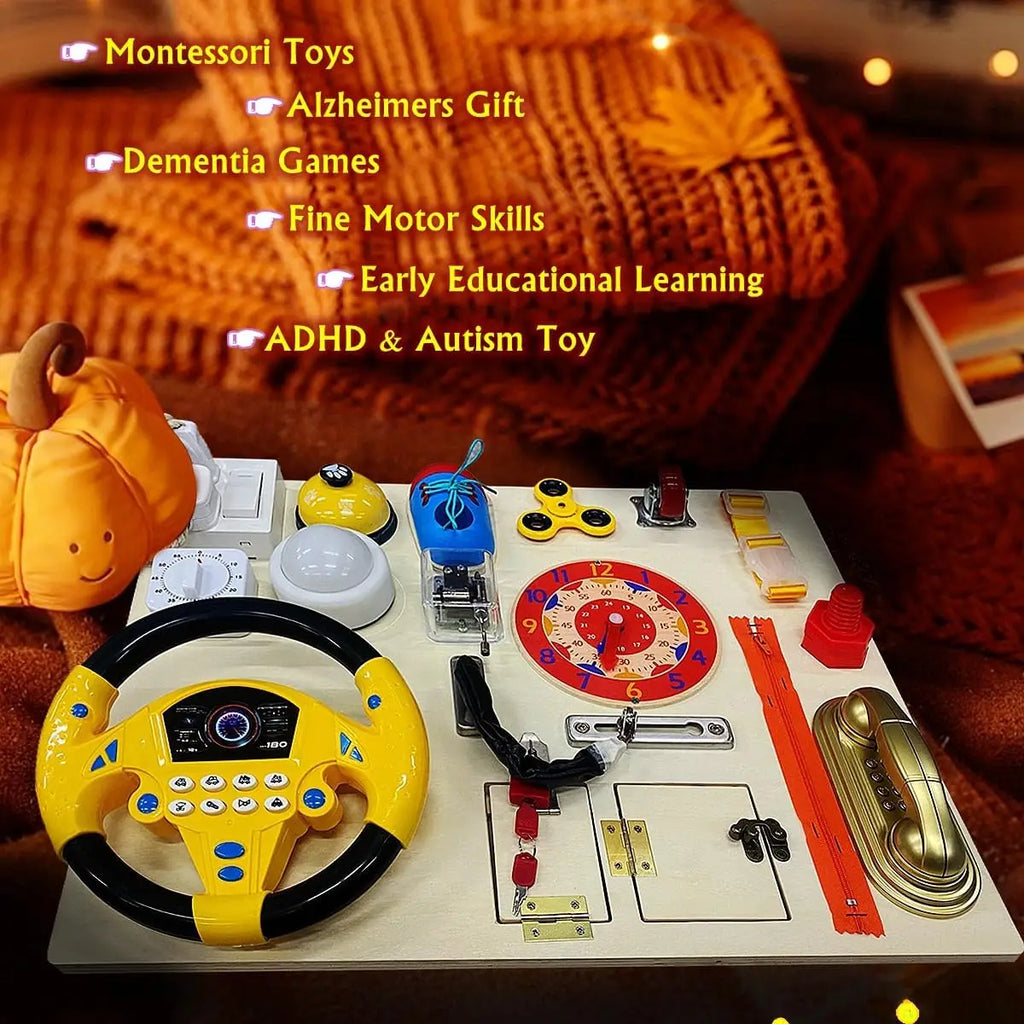 Wooden Montessori Educational 22 in 1 Activity Busy Board Sensory Toy for Toddlers