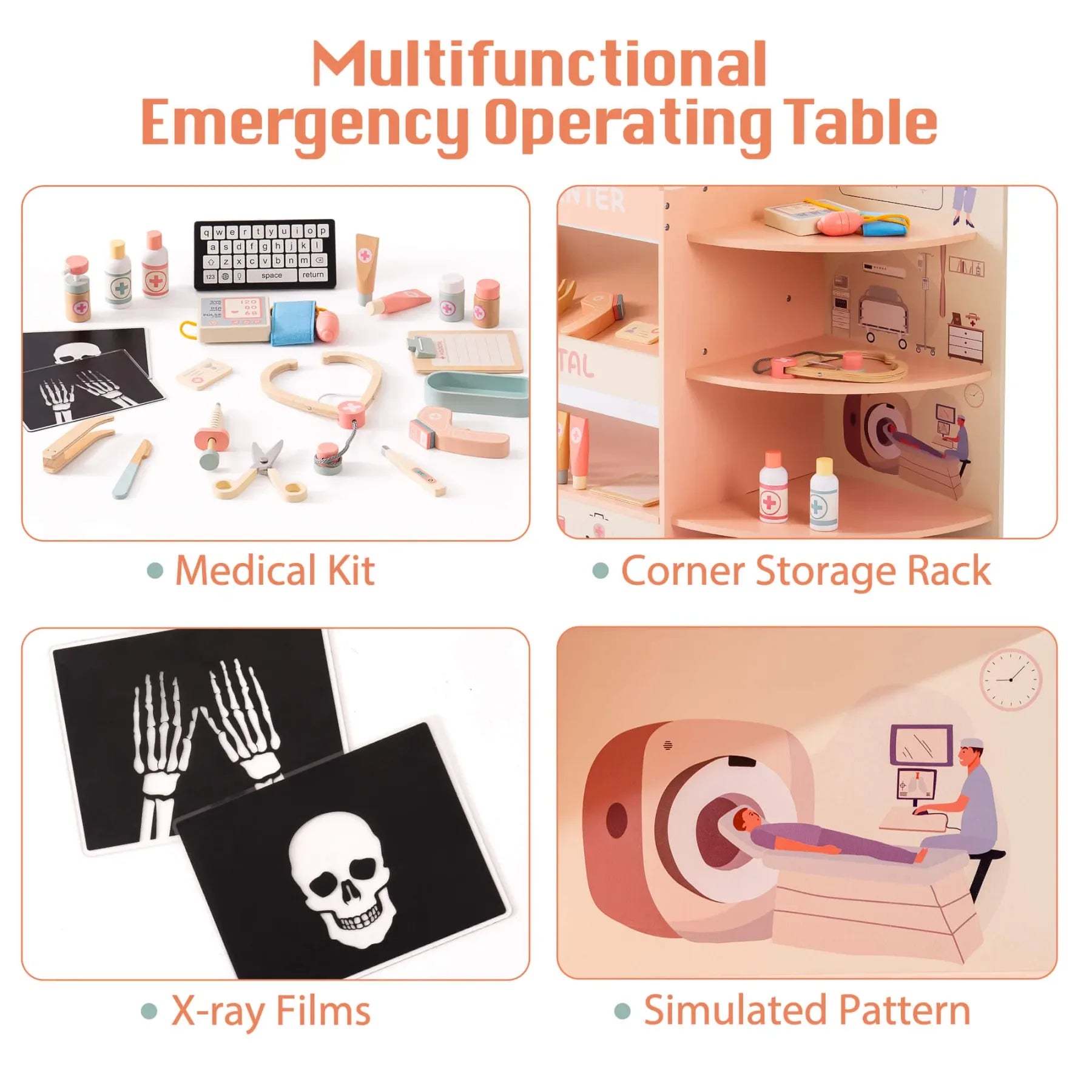 Wooden Montessori Pretend Play Doctor/Nurse Hospital Activity Center with Accessories for Kids