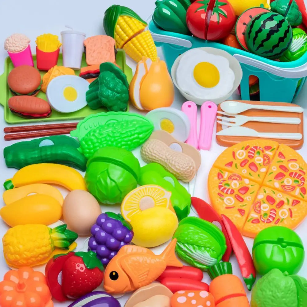 84pcs Pretend Play Kitchen Cooking Accessories Set with Pretend Food, Pots, Utensils and Realistic Sound.