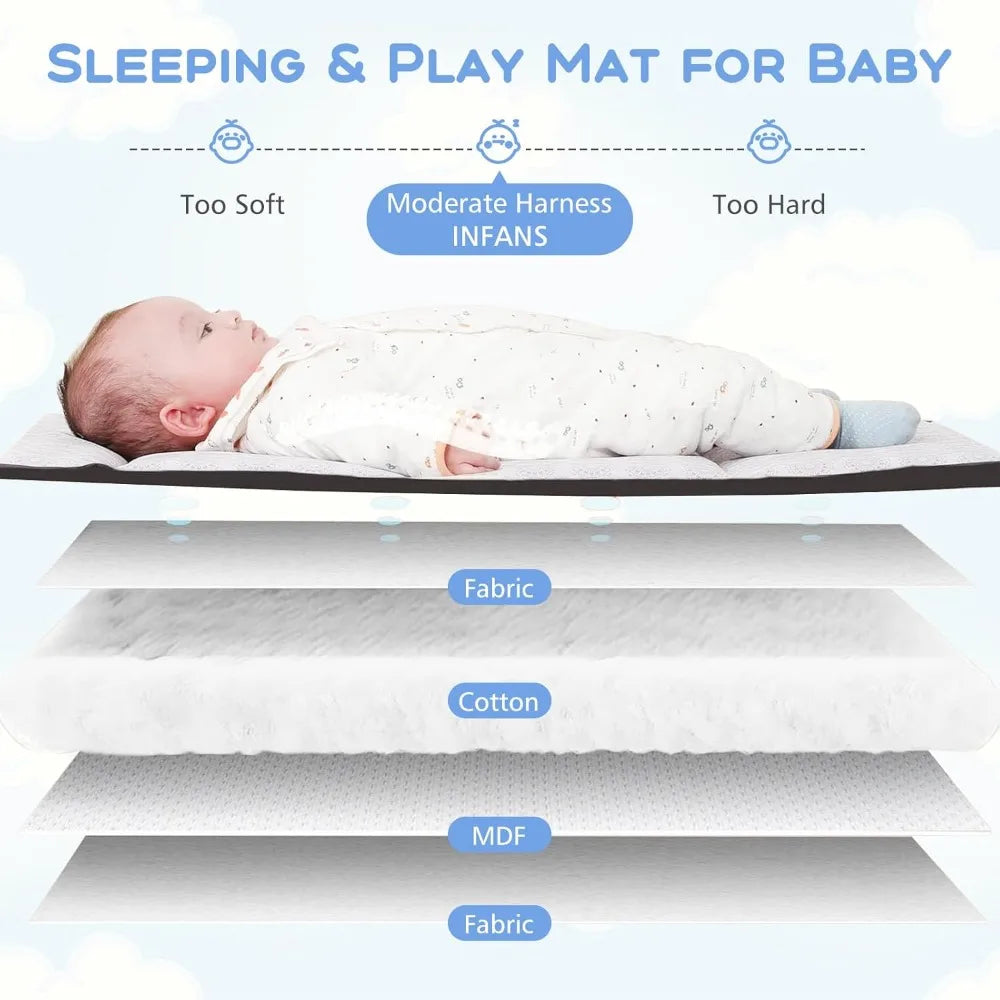 5 in 1 Pack and Play Baby Bedside Sleeper Crib - Portable Baby Crib with Mattress, Bassinet, Diaper Changer, Storage Rack and Music Box Hanging Toy.