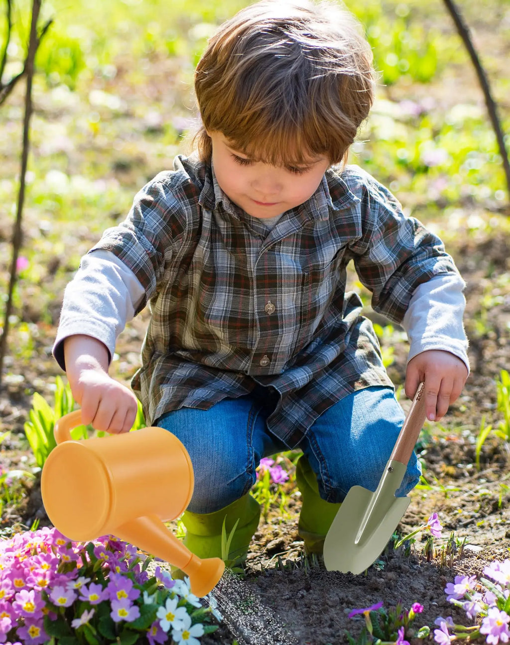 Wooden Montessori Pretend Play Gardening Tool Kit with Tools for Kids.