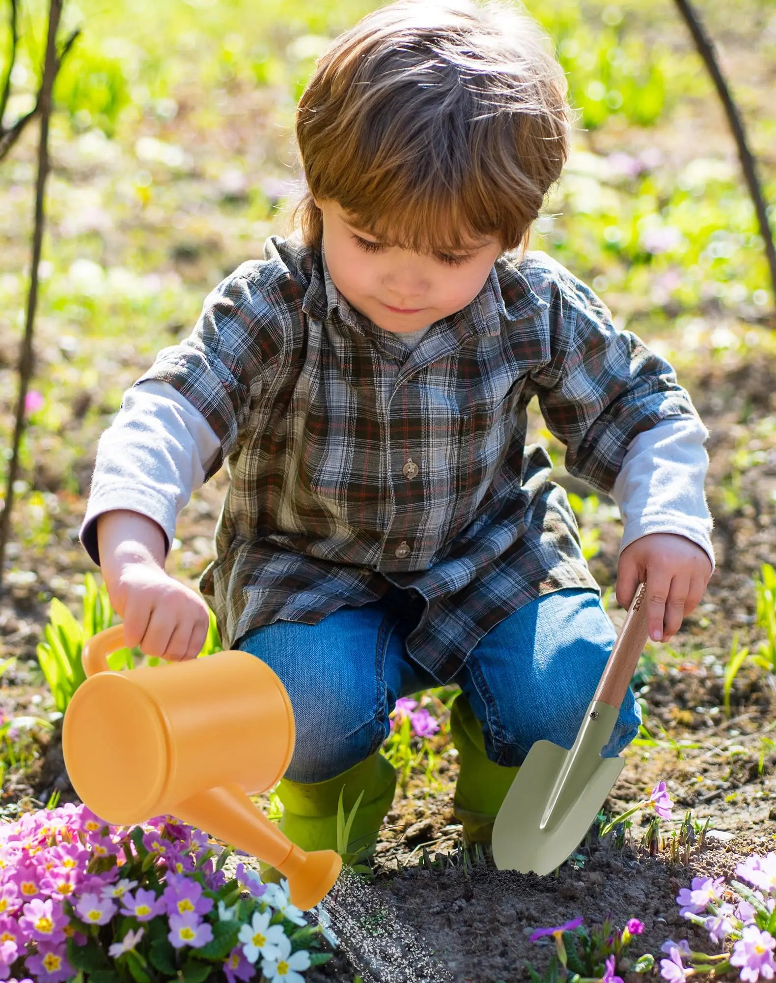 Wooden Montessori Pretend Play Gardening Tool Kit with Tools for Kids.