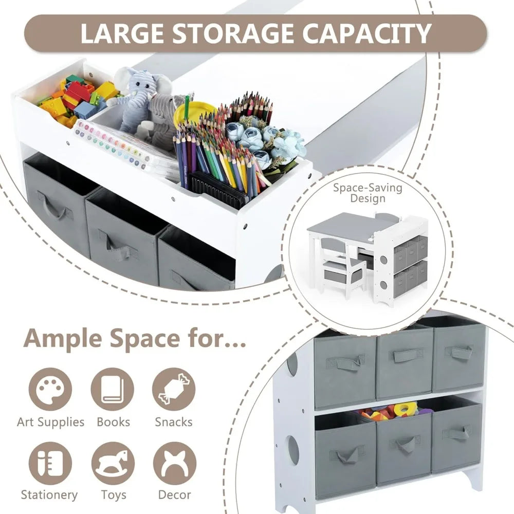 Wooden Kids Art Table and 2 x Chair Set - Ideal for Drawing, Reading, Studying, Crafting, and Play.