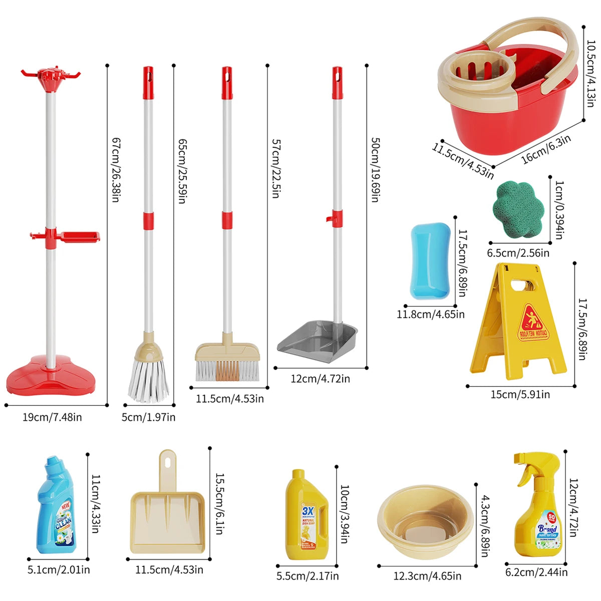 Kids Cleaning Toy Set - Pretend Play Housekeeping Supplies with Mini Broom, Dustpan, Mop.