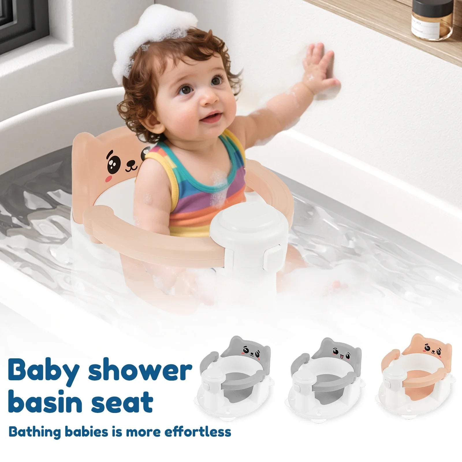 Baby Bath Seat - Bathtub Chair with 4 Non-slip Suction Cups and Drainage Hole.