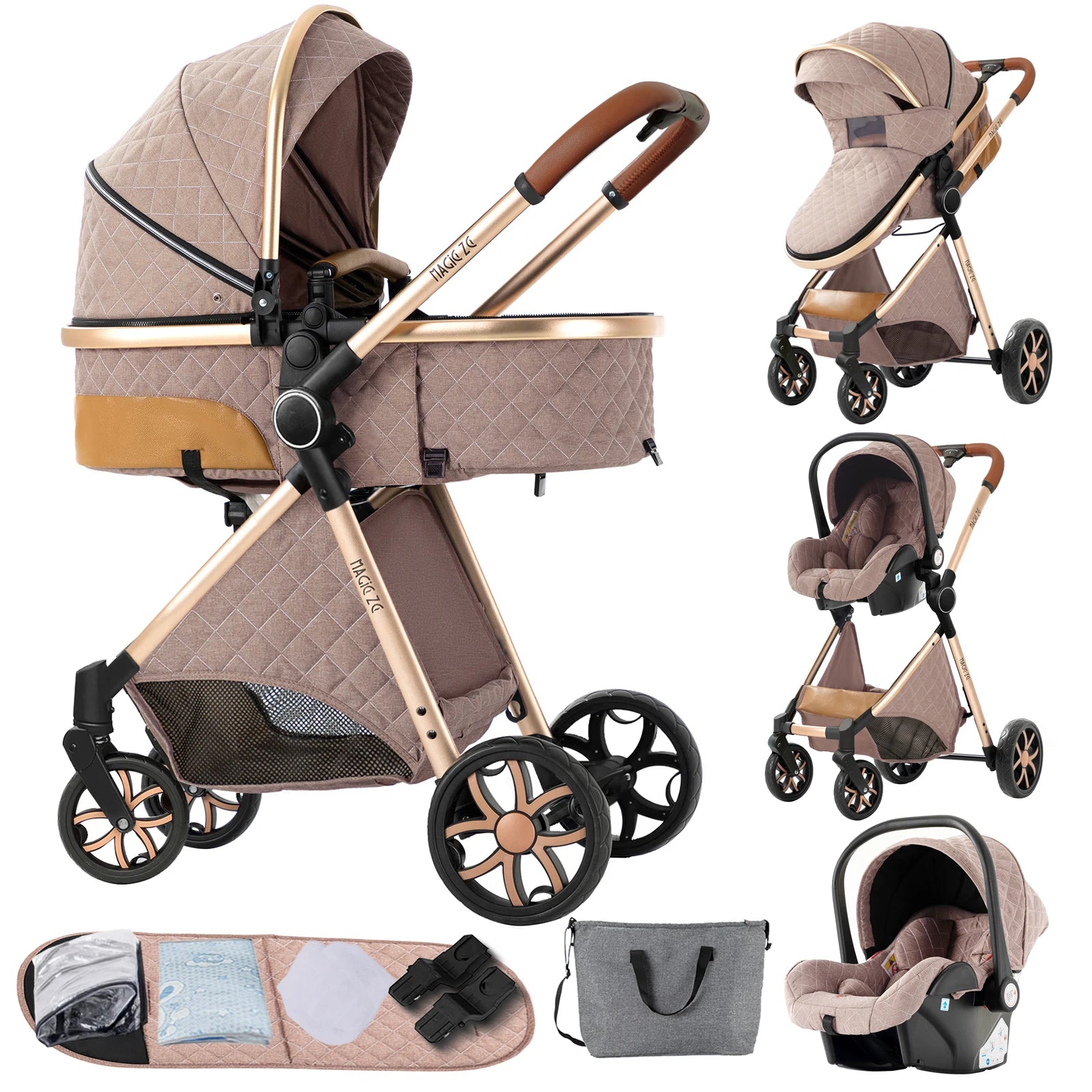 Baby Stroller - 3-in-1 Lightweight Stroller Travel System - Multifunctional Pram with Aluminum Frame