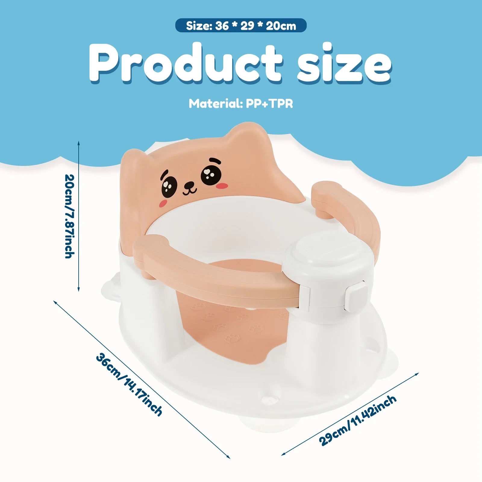 Baby Bath Seat - Bathtub Chair with 4 Non-slip Suction Cups and Drainage Hole.