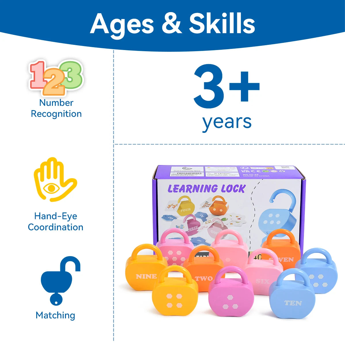 Montessori Educational Learning - Number Matching Counting Apple Locks and Keys with Cards - Toy for Kids 2-5yrs