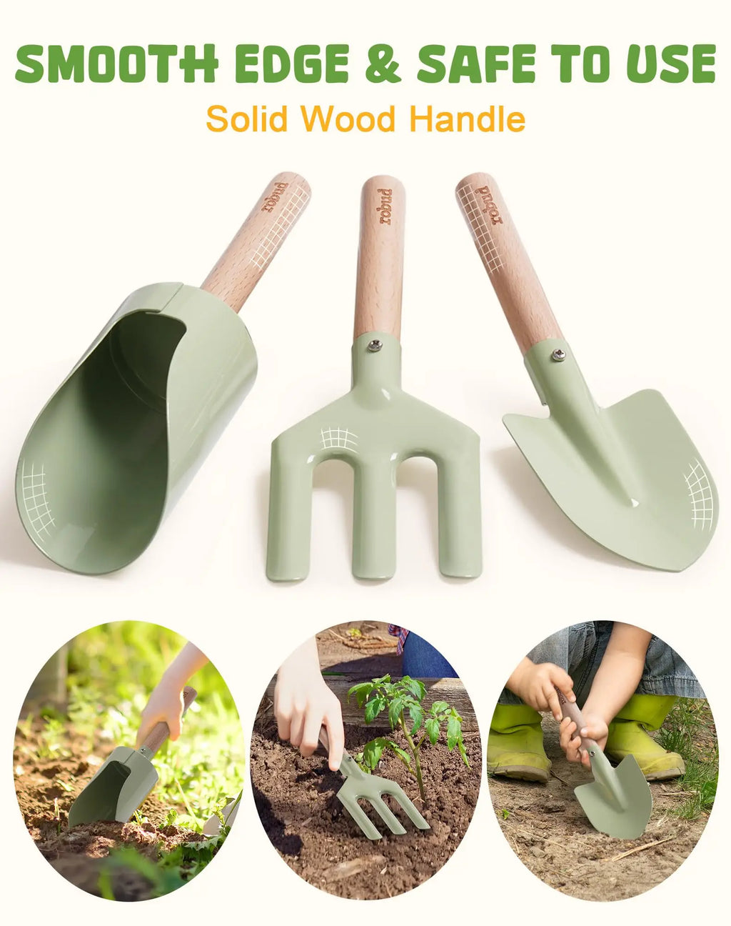 Wooden Montessori Pretend Play Gardening Tool Kit with Tools for Kids.