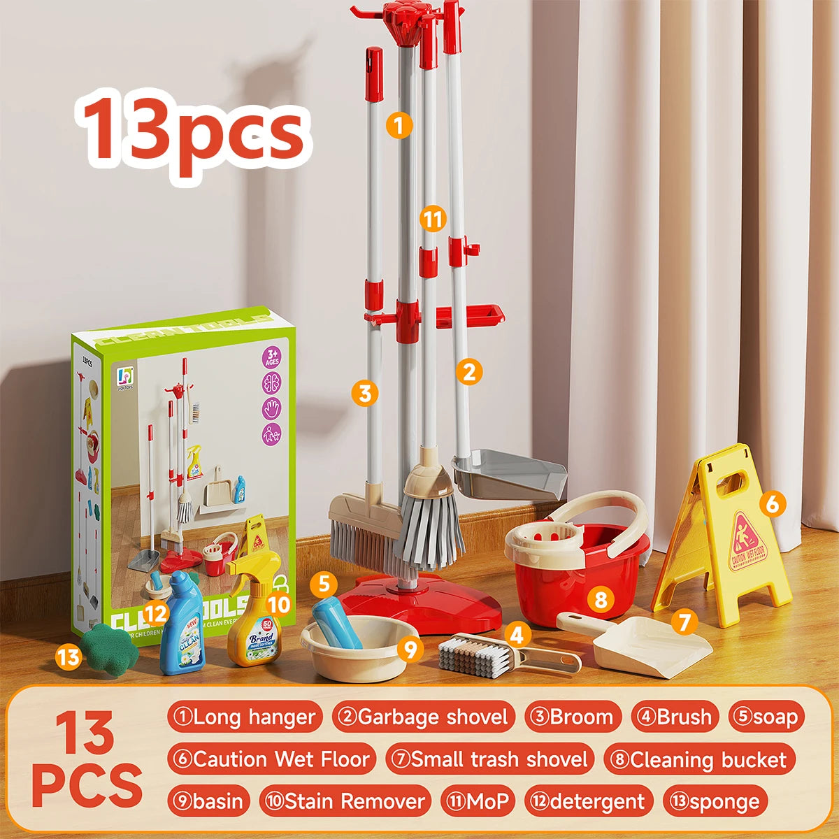 Kids Cleaning Toy Set - Pretend Play Housekeeping Supplies with Mini Broom, Dustpan, Mop.