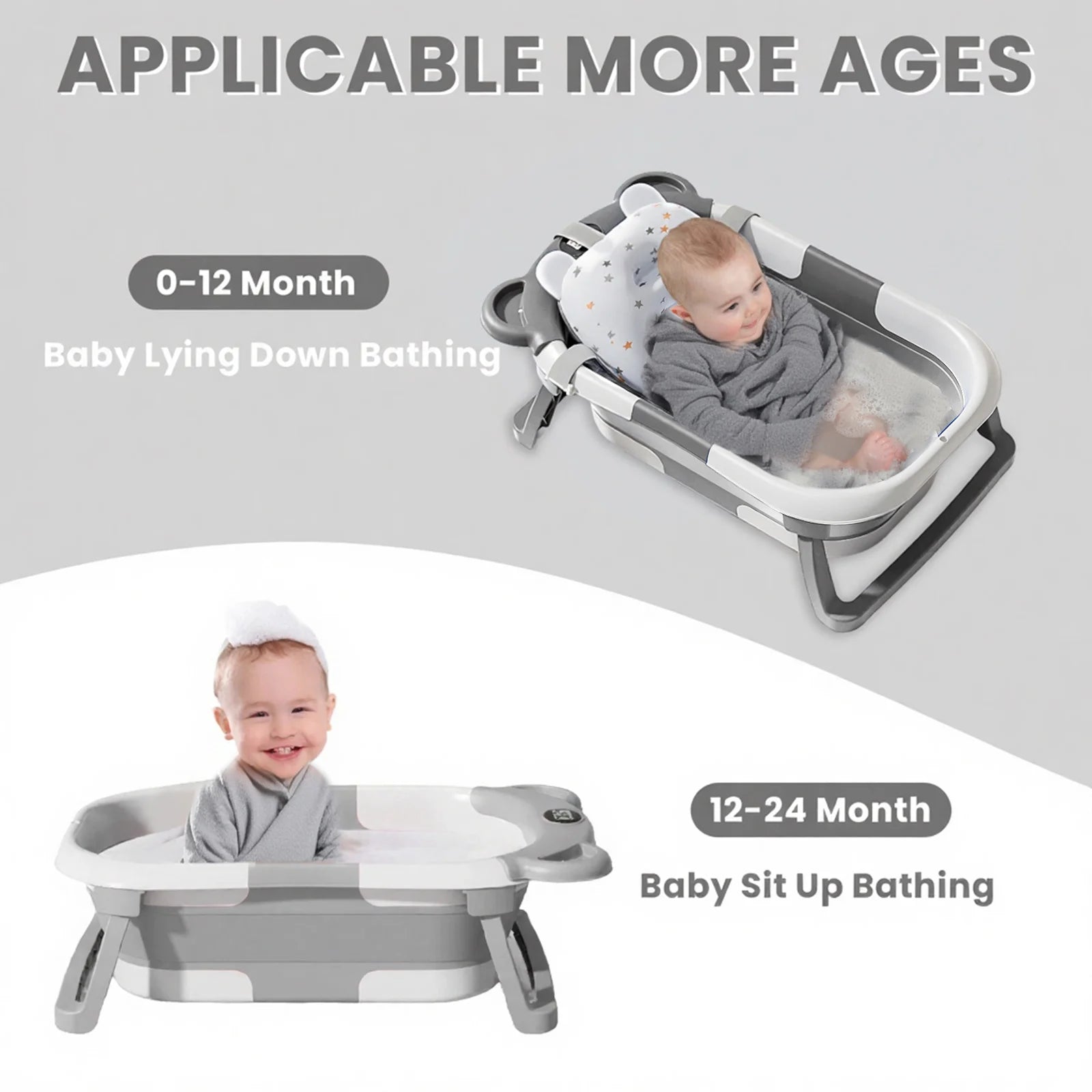 Collapsible Baby Portable Travel Bathtub - with Thermometer and Soft Floating Cushion