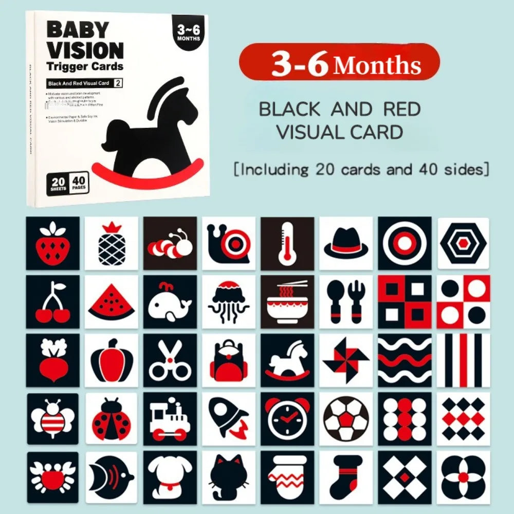 Montessori Baby Visual Early Learning Stimulation Flash Cards - Black and White, Black and Red, Color Contrast Cards
