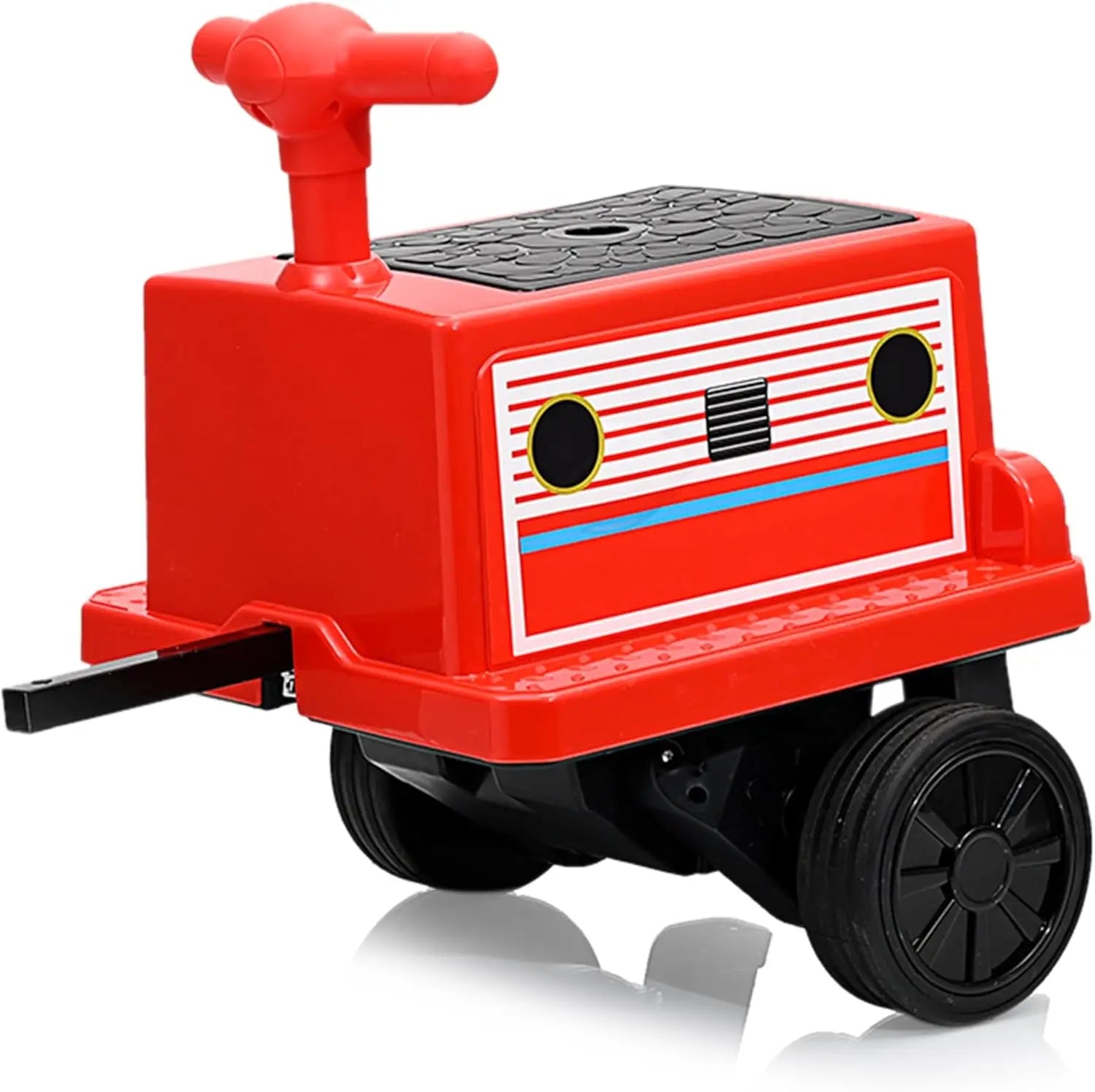 2 Seater Ride On Trackless Train - 12V Battery Operated Kids Ride On Toy with Height Adjustable Seat, Storage Space and add-on Carriage.