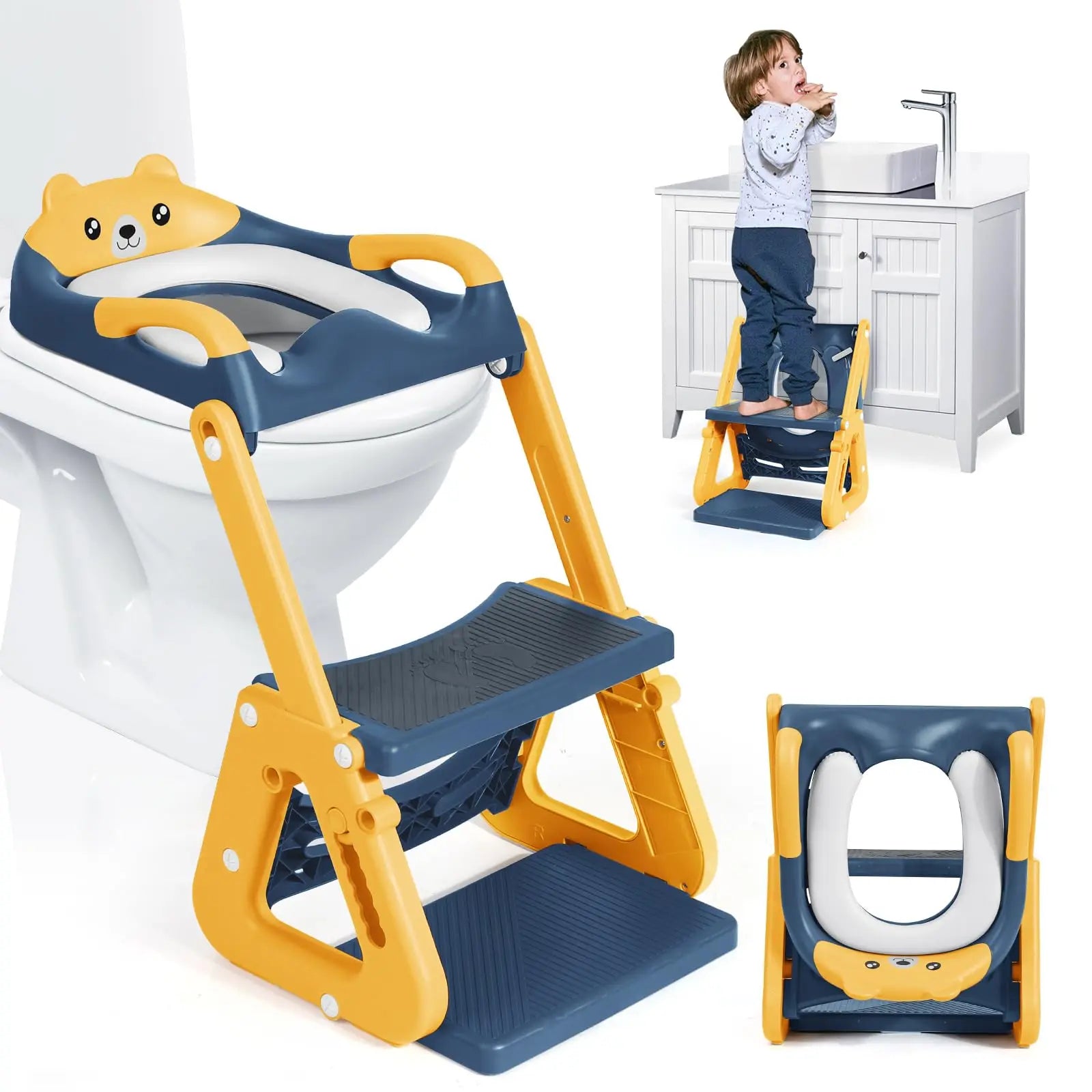 2-in-1 Toddler Potty Training Seat with Step Stool - Height Adjustable Toilet Seat with Splash Guard.