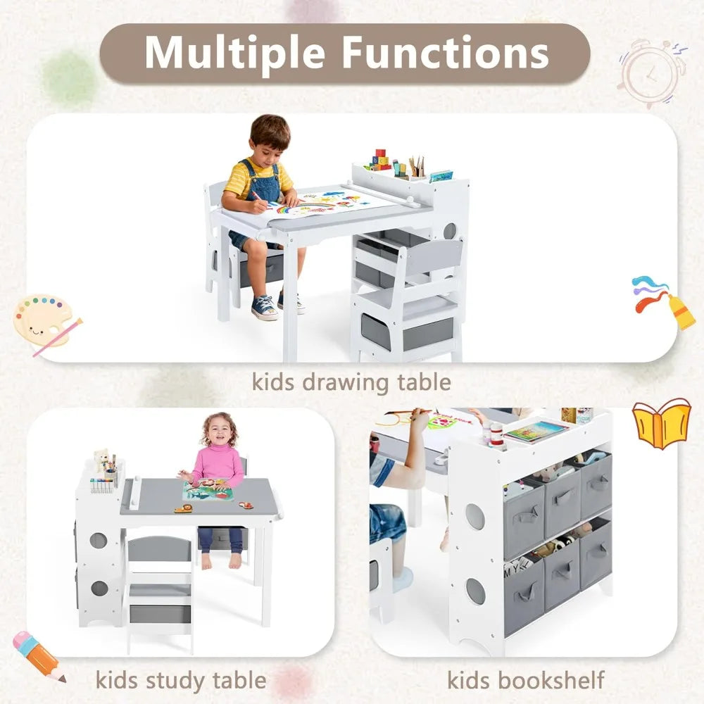Wooden Kids Art Table and 2 x Chair Set - Ideal for Drawing, Reading, Studying, Crafting, and Play.