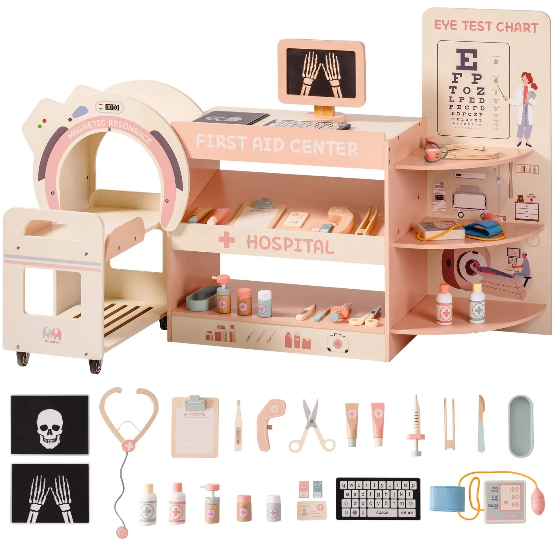 Wooden Montessori Pretend Play Doctor/Nurse Hospital Activity Center with Accessories for Kids