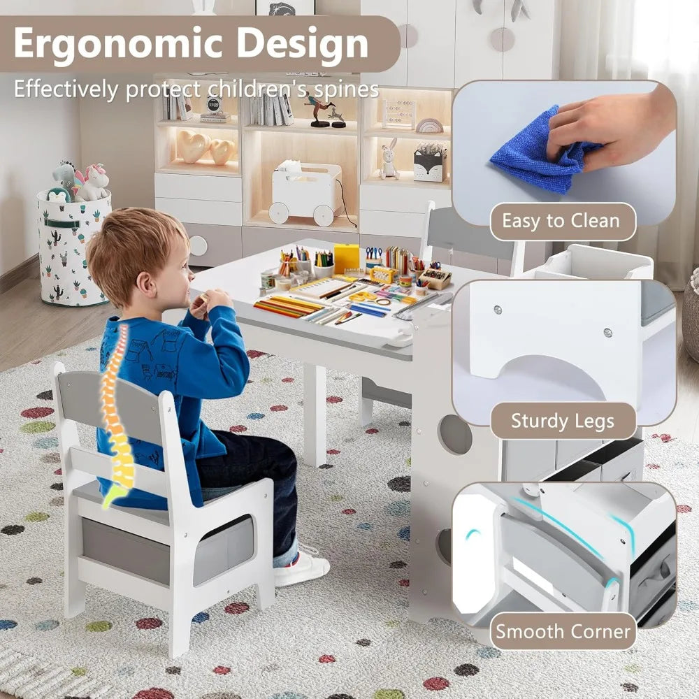 Wooden Kids Art Table and 2 x Chair Set - Ideal for Drawing, Reading, Studying, Crafting, and Play.