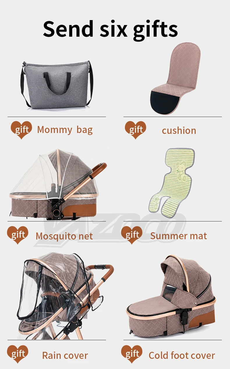 Deluxe Baby Stroller - 3-in-1 Lightweight Stroller Travel System - Multifunctional Pram with Aluminum Frame