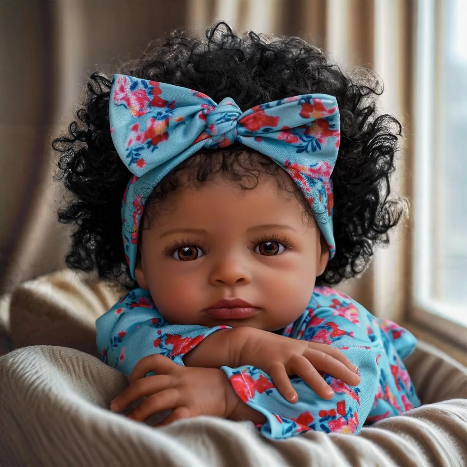 18" Cute African American Reborn Baby Doll with Rooted Hair and Accessories. (Copy)