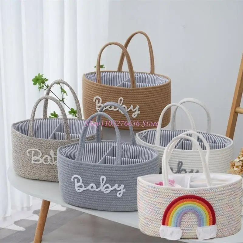 Baby Diaper Cotton Rope Storage Basket Bag Organizer for Nursery.