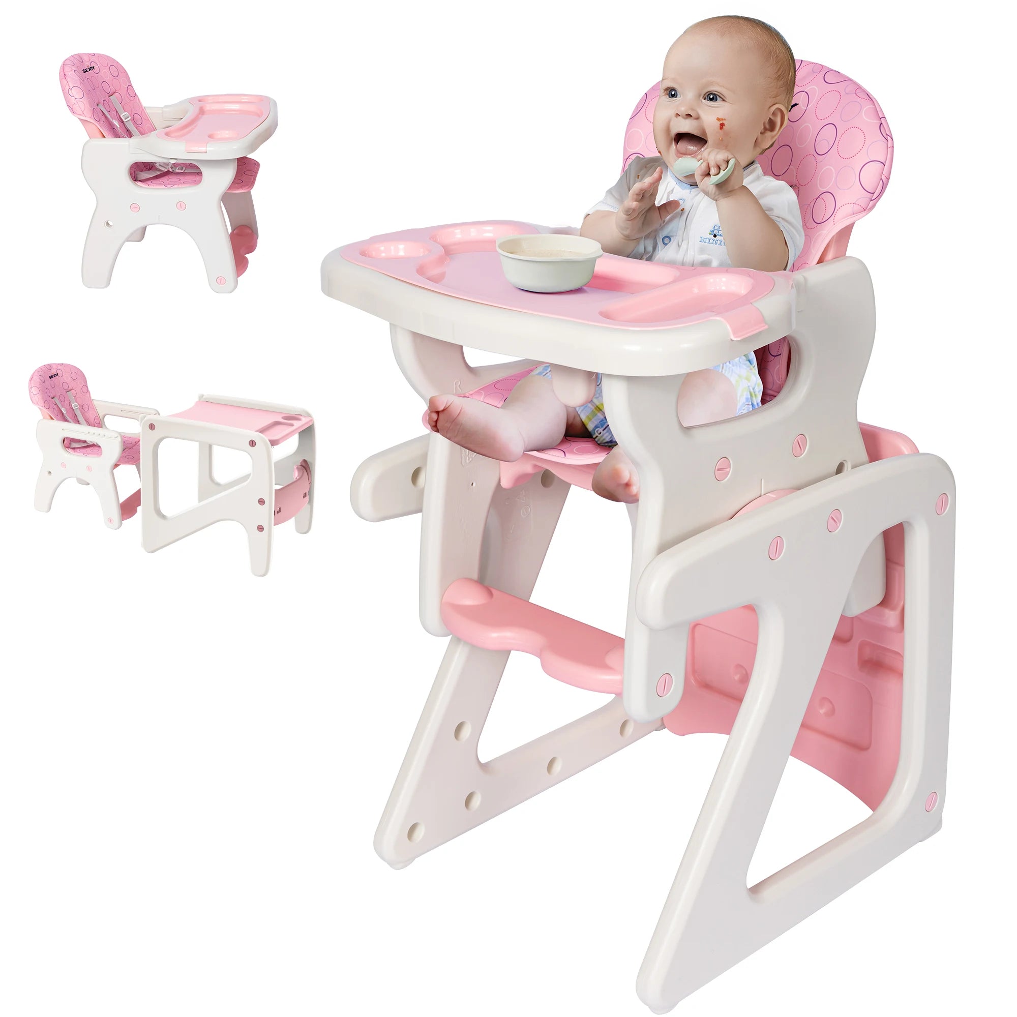 Baby High Chair - 3 in 1 Infant Table and Chair Set, Convertible Booster Seat with 3-Position Adjustable Feeding Tray, Adjustable Seat Back, 5-Point Harness - for 6 mnths to 3 yrs.