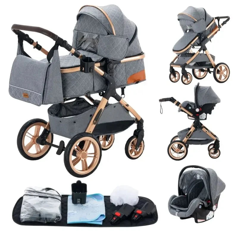 Deluxe Baby Stroller - 3-in-1 Lightweight Stroller Travel System - Multifunctional Pram with Aluminum Frame