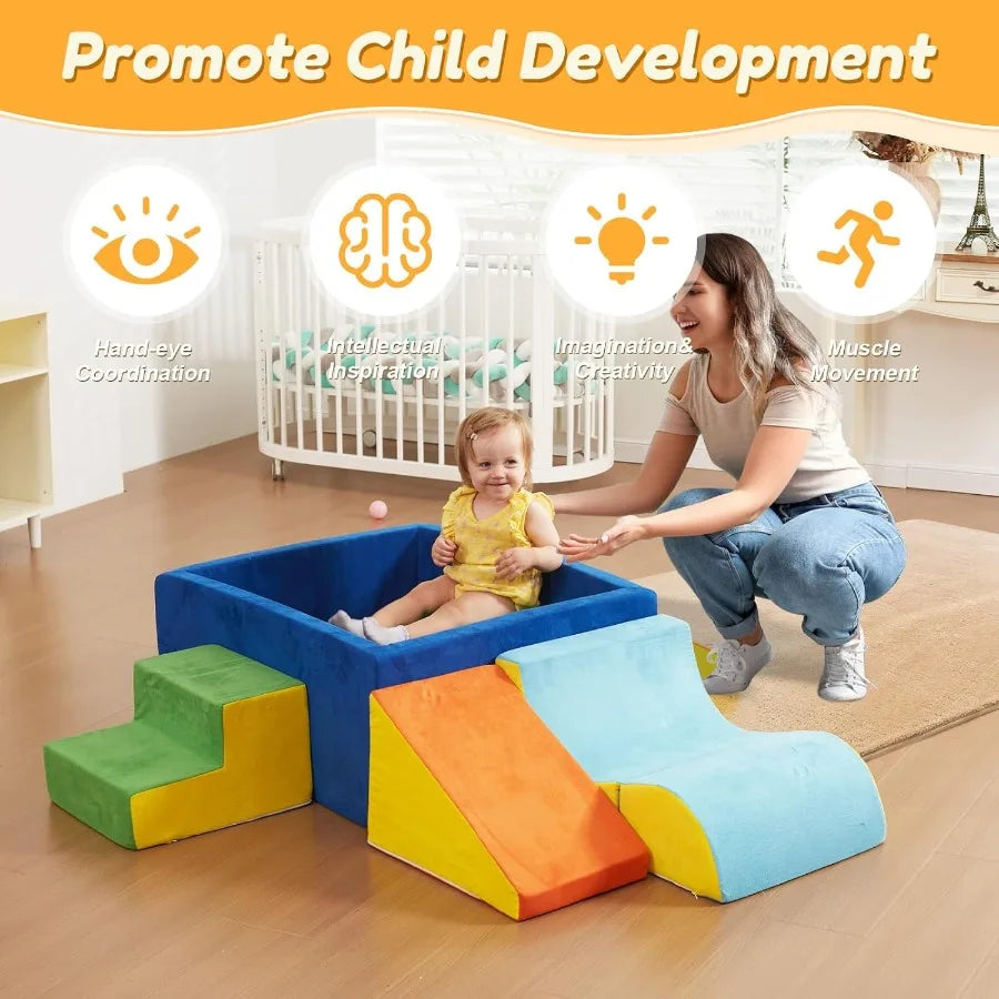 Indoor Colorful Soft Play Soft Foam Climbing Blocks and Ball Pit - 6 pcs - for Toddlers.