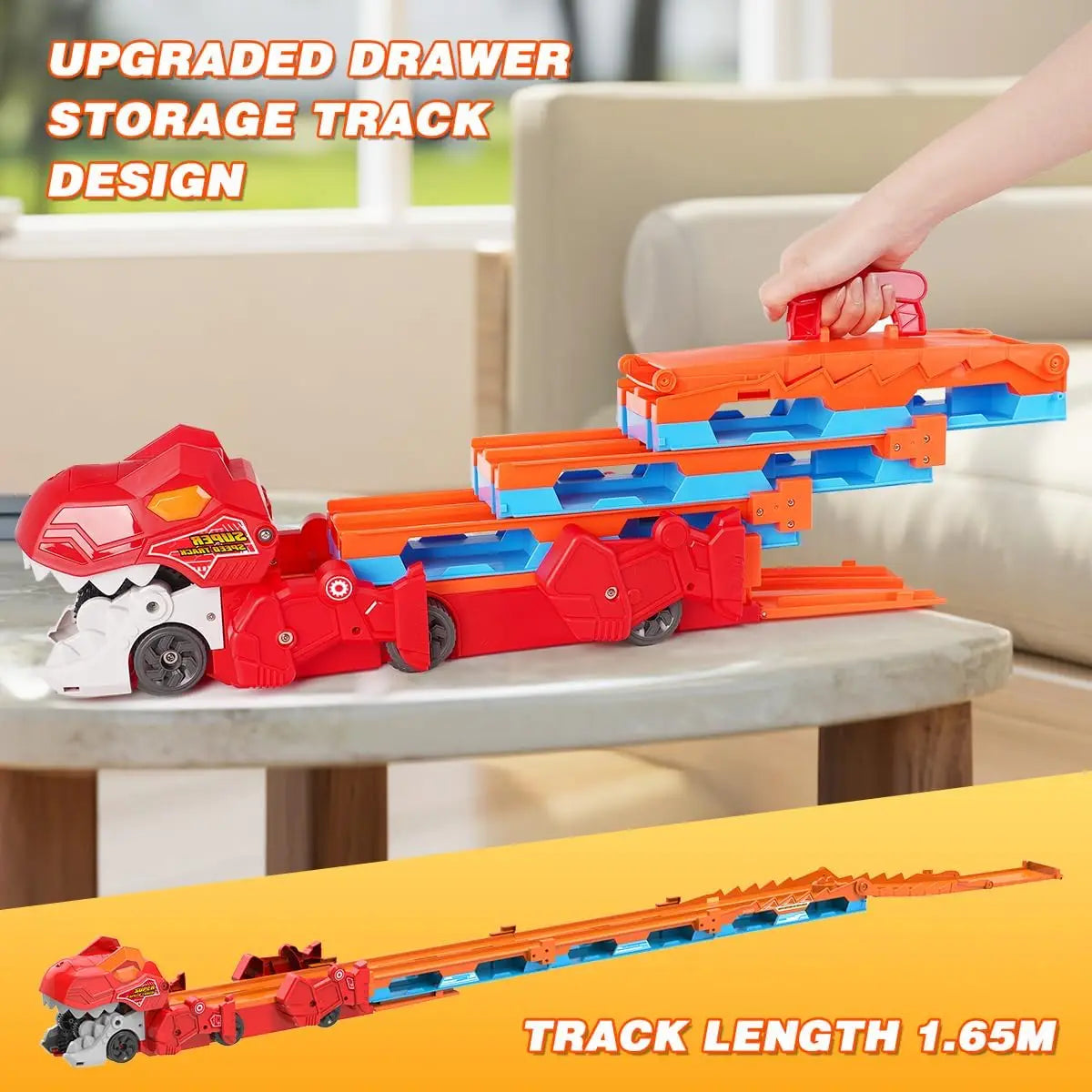 Dinosaur 3-In-1 Transport Truck Toy for Boys Age 3+ - 8 Race Cars Ejection Folding Portable ck Toy with Sound for Kids