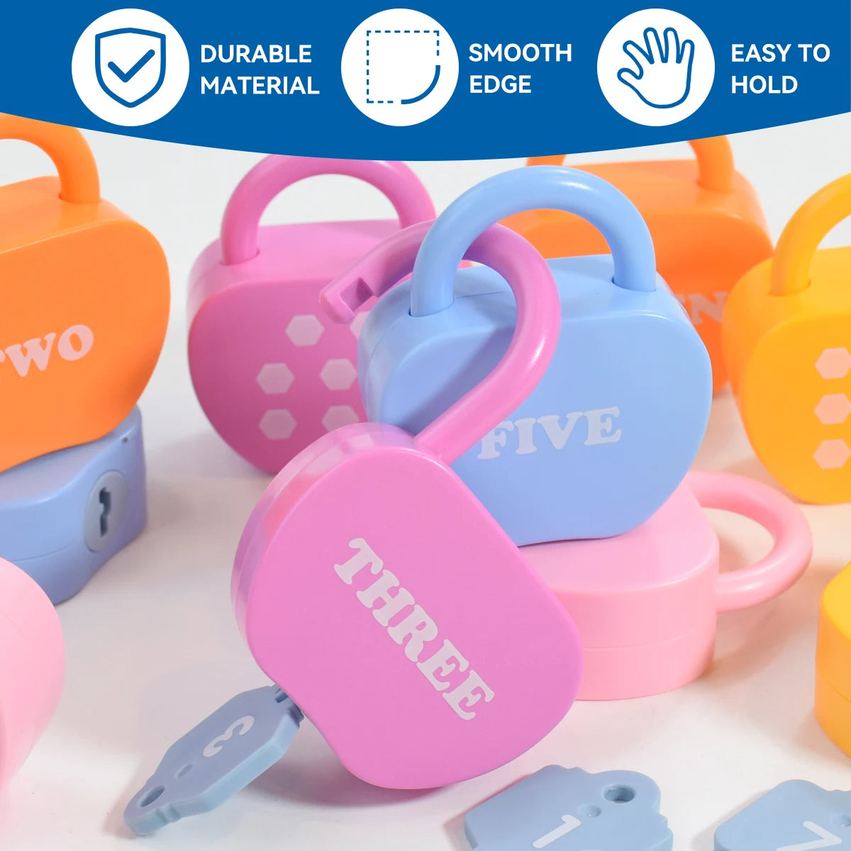 Montessori Educational Learning - Number Matching Counting Apple Locks and Keys with Cards - Toy for Kids 2-5yrs