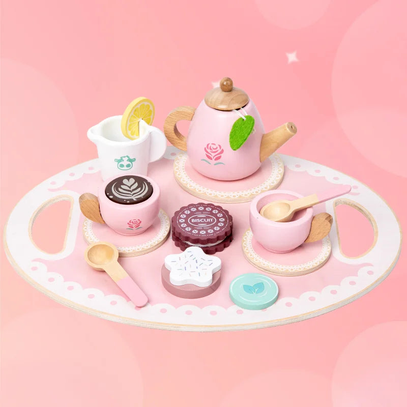 Wooden Montessori Tea Set Party Pretend Play Toy - Tableware & Dessert.