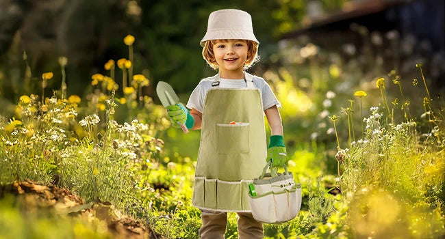 Wooden Montessori Pretend Play Gardening Tool Kit with Tools for Kids.