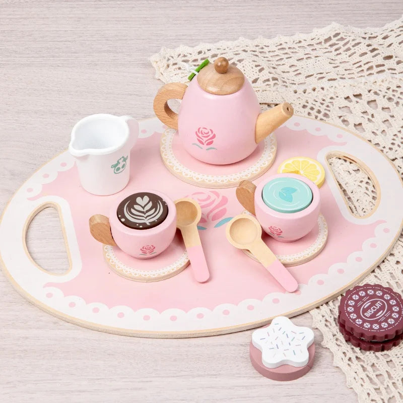 Wooden Montessori Tea Set Party Pretend Play Toy - Tableware & Dessert.