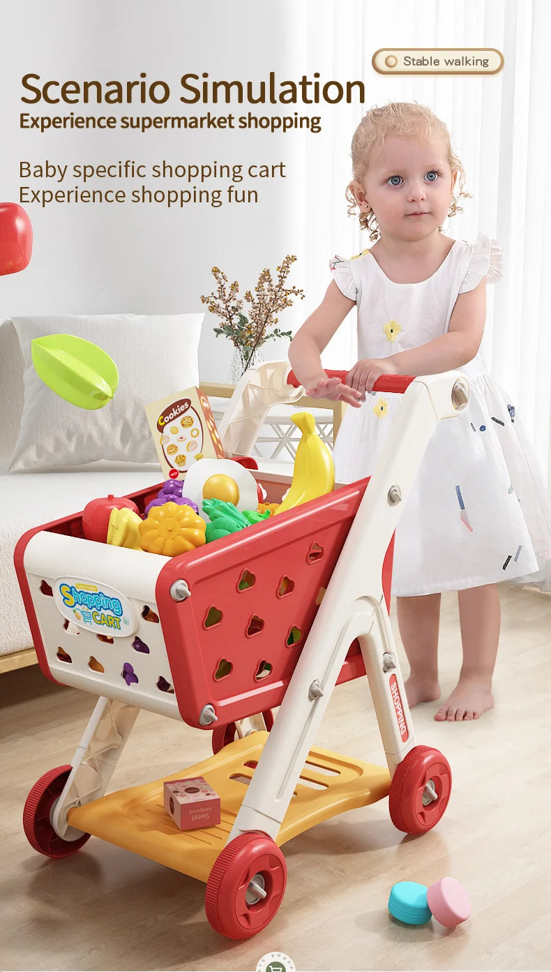 Montessori Pretend Play Shopping  Grocery Cart Playset Toy.