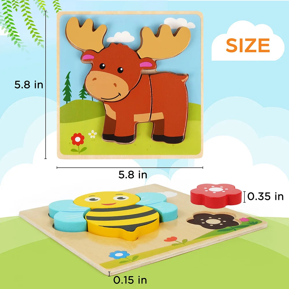 8 Pack Educational Wooden Animal Puzzles for Toddlers.