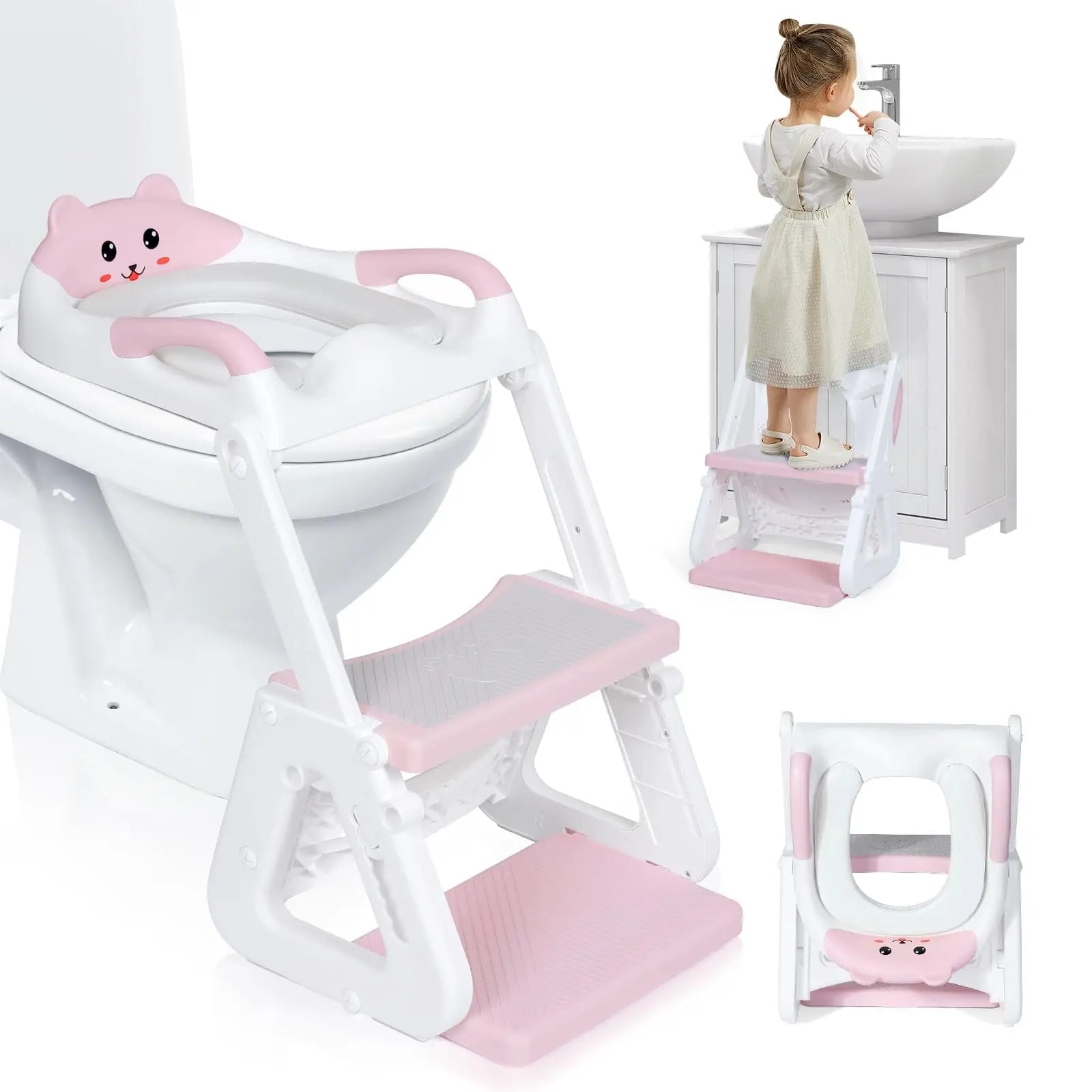 2-in-1 Toddler Potty Training Seat with Step Stool - Height Adjustable Toilet Seat with Splash Guard.