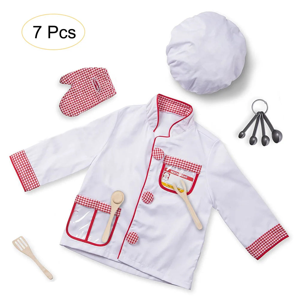 Chef Role Play Costume - Kitchen Restaurant Clothing  Dress-Up Set (7-Piece) - Chef's Jacket, Hat, Name Tag - Pretend Play Outfit with Realistic Accessories for Toddlers & Children Ages 3+