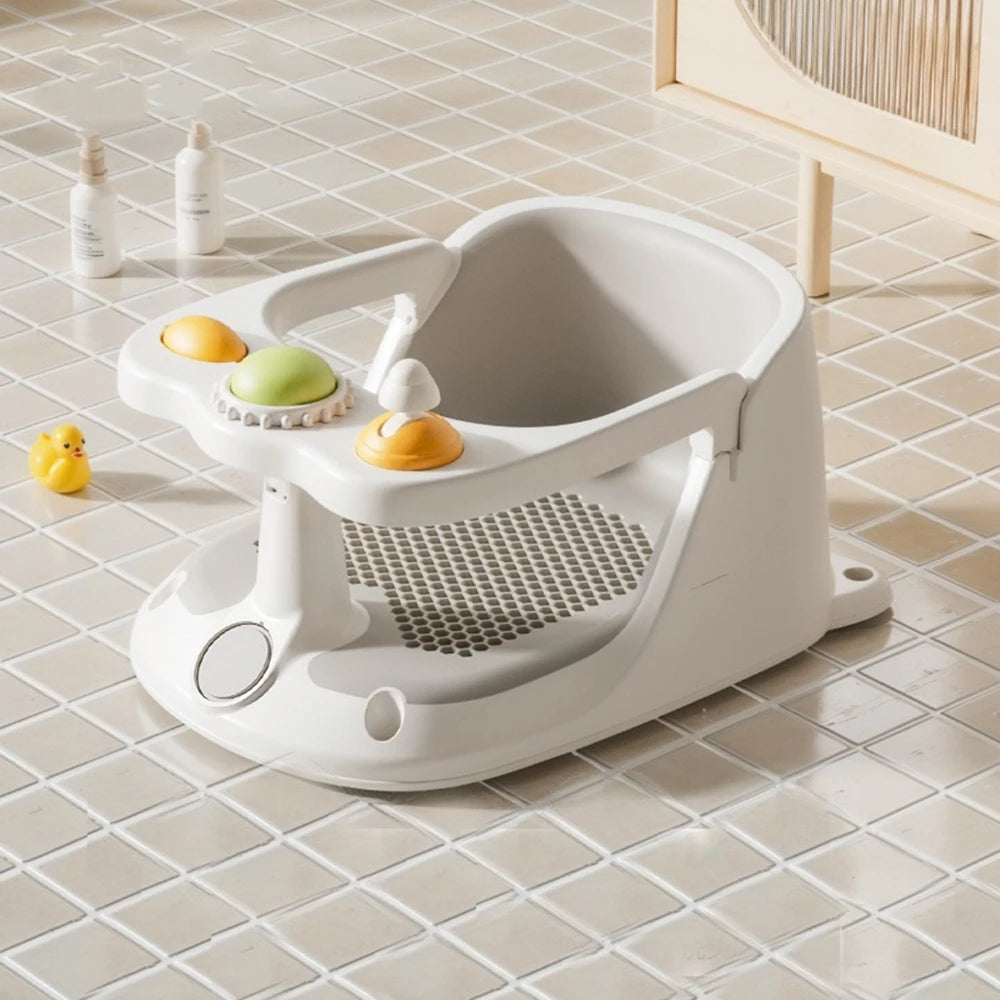Baby Bath Chair - Anti-Slip Secure Suction Multifunctional Bathing Aid with Temperature Sensor.