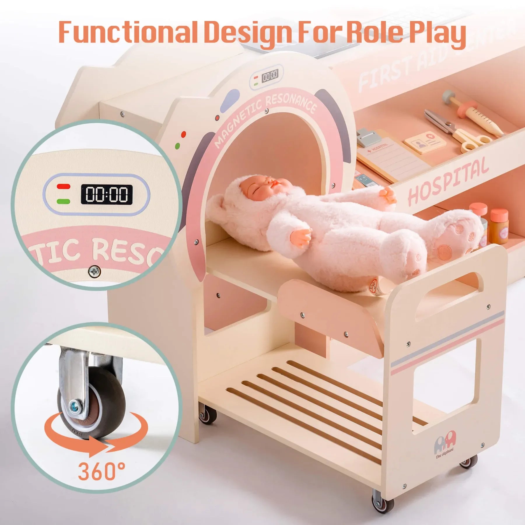 Wooden Montessori Pretend Play Doctor/Nurse Hospital Activity Center with Accessories for Kids