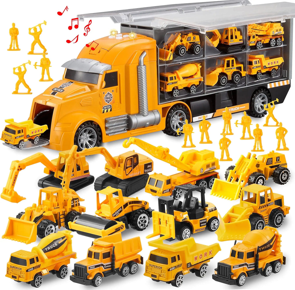 Construction Truck Transporter with 12 x Trucks for Boys