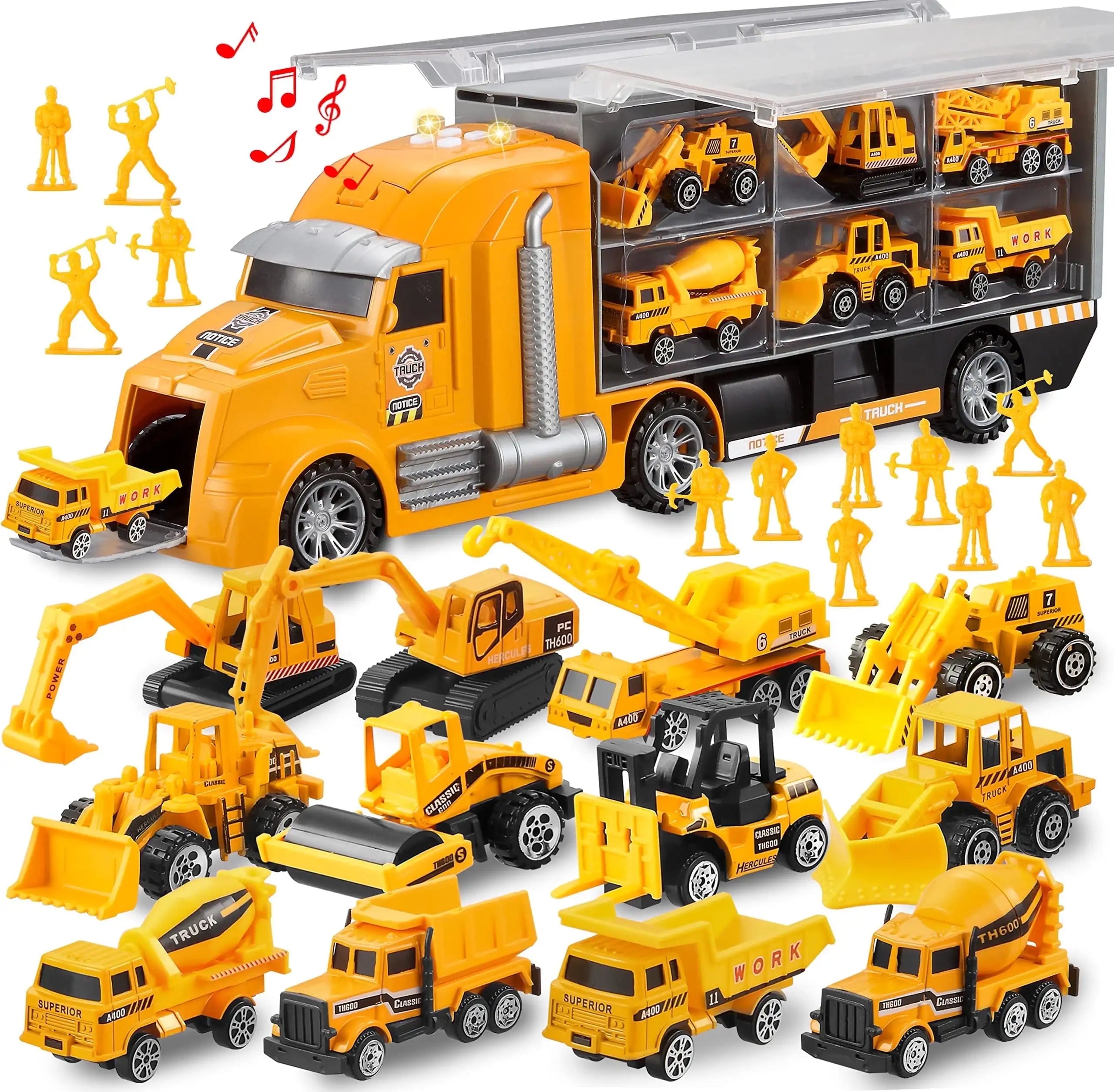 Construction Truck Transporter with 12 x Trucks for Boys