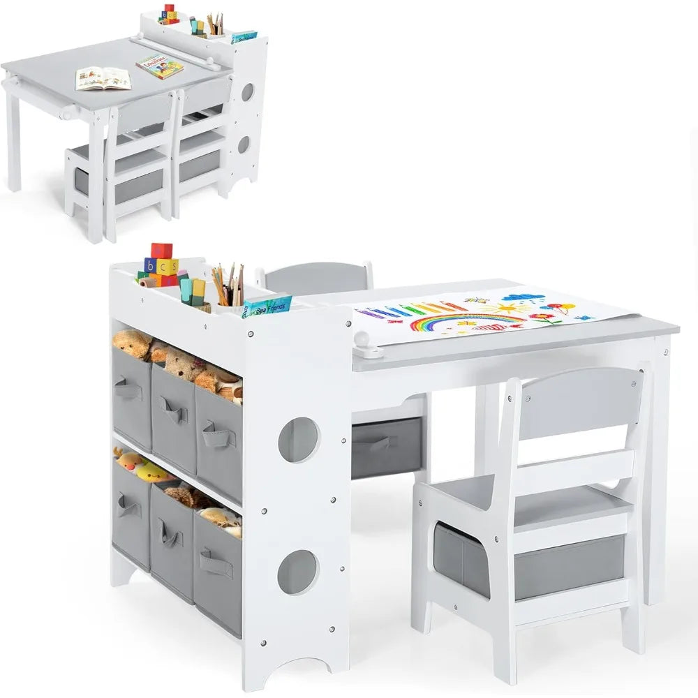 Wooden Kids Art Table and 2 x Chair Set - Ideal for Drawing, Reading, Studying, Crafting, and Play.