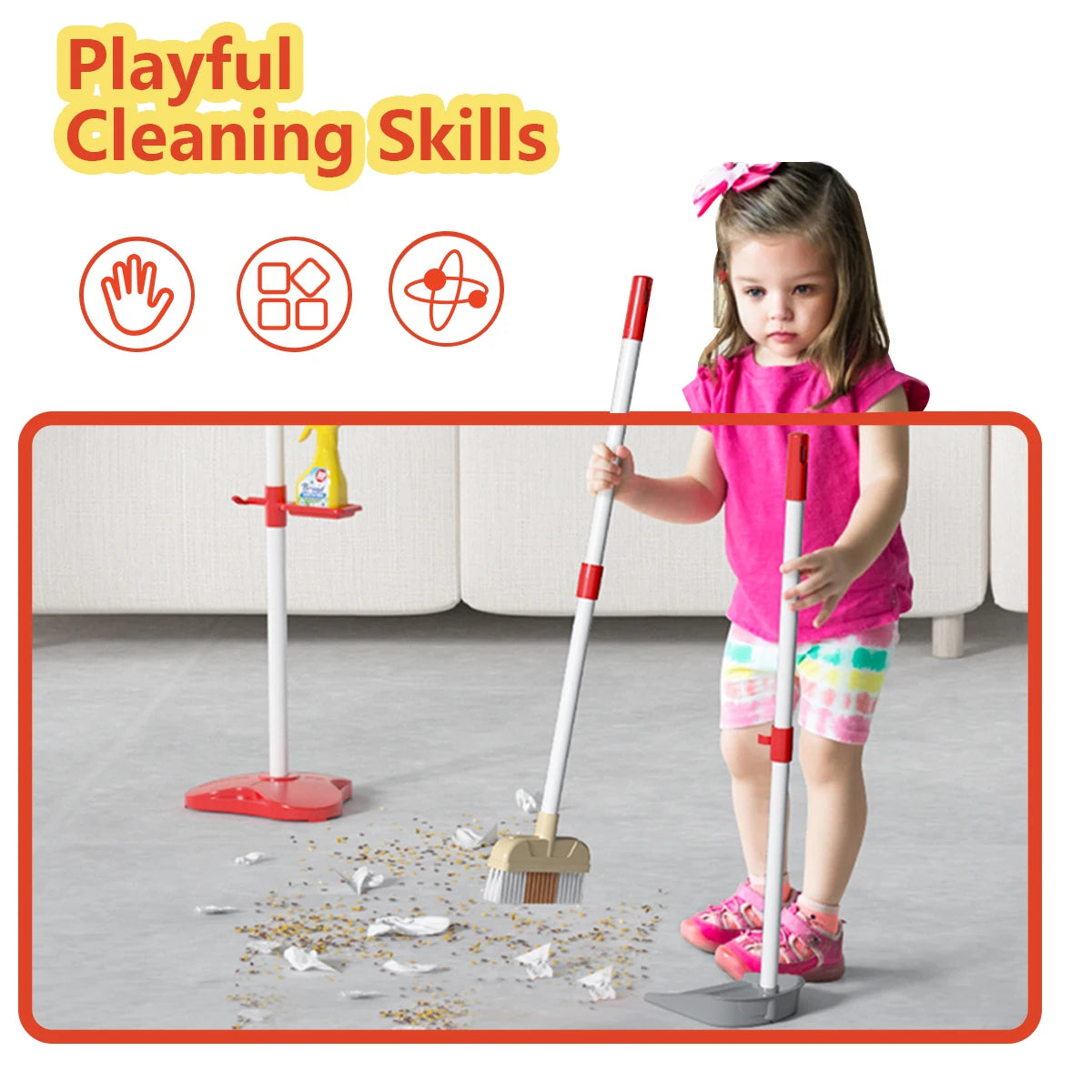 Kids Cleaning Toy Set - Pretend Play Housekeeping Supplies with Mini Broom, Dustpan, Mop.