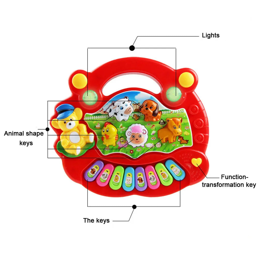 Early Educational Animal Farm Musical Toy -  With Animal Sounds, Piano Keyboard, Flashing Lights and Music.