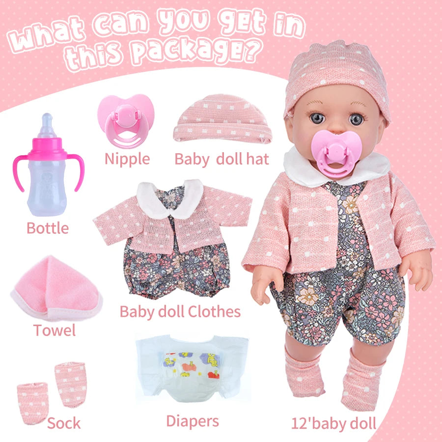 Baby Doll Girl - 12"/30cm Realistic Soft Vinyl Baby Doll for Girls - with Accessories