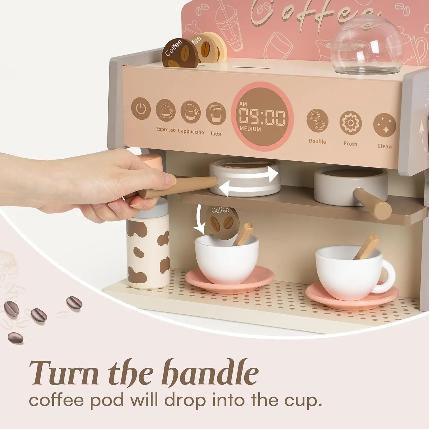 Wooden Montessori Pretend Play Coffee Espresso Machine for Kids.